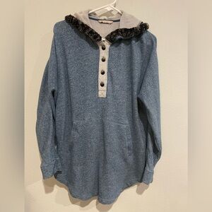 Soft Surroundings heather turquoise hoodie with quarter button front. Si…